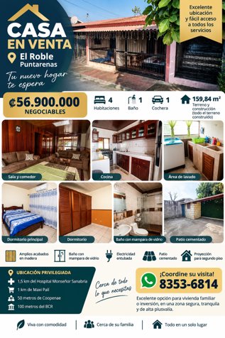 APROVECHA AHORA EN UN LUGAR MUY COMERCIAL COMPRA CASA ROBLE DE PUNTARENAS PRECIO NEGOCIABLE en El Roble, Puntarenas — ₡ 56 900 000