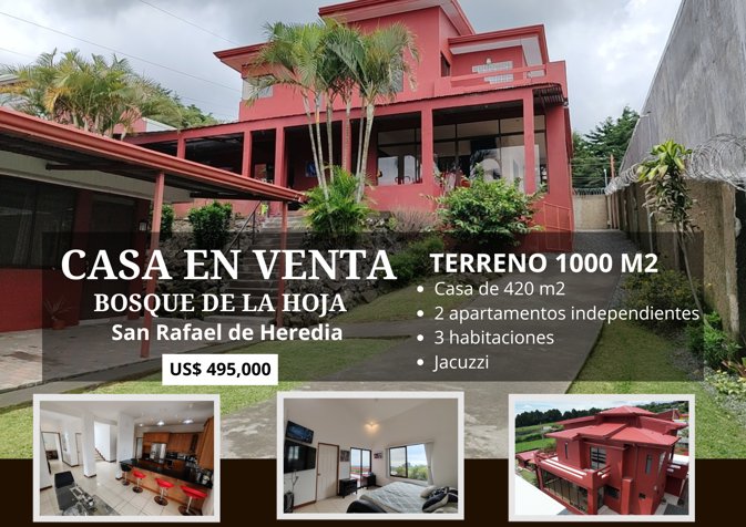 Casa en Venta Bosque de la Hoja, San Rafael de Heredia en Ángeles, San Rafael, Heredia — $495,000