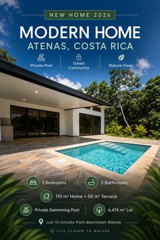 CASA MODERNA CON PISCINA PRIVADA PARA ESTRENAR EN ATENAS en Atenas, Alajuela — $479,000