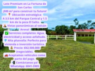 Venta de lote en la Fortuna de San Carlos en La Fortuna, San Carlos, Alajuela — ₡ 42 500 000