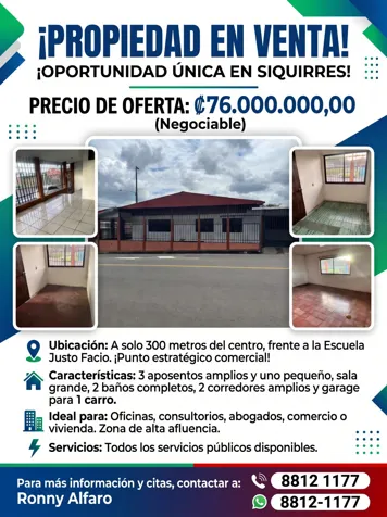 Strategic Property: Ideal for Residence or Business in Reventazón, Siquirres, Limón — ₡ 76 000 000