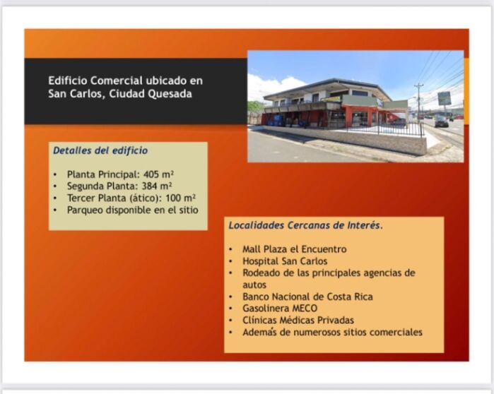Edificio comercial dos  plantas esquinero  en Quesada, San Carlos, Alajuela — $8,000