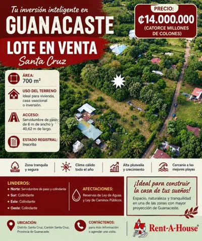 Lot for Sale in Santa Cruz-Guanacaste. RAH 27-1067 in Santa Cruz, Turrialba, Cartago — ₡ 14 000 000