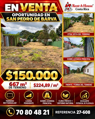 Venta de Hermoso lote de 667m2 en San Pedro de Barva in San Pedro, Barva, Heredia — $150,000