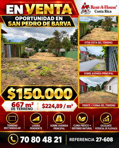 Venta de Hermoso lote de 667m2 en San Pedro de Barva in San Pedro, Barva, Heredia — $150,000