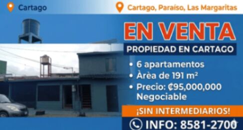 Propiedad con 6 apartamentos para alquiler in Paraíso, Cartago — ₡ 95 000 000