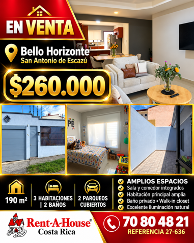 Venta de Casa de 3 Habitaciones en San Antonio de Escazu en San Antonio, Escazú, San José — $260,000