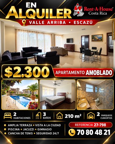 Alquiler de Apartamento de Lujo Amoblado  en San Rafael de Escazú in San Rafael, Escazú, San José — $2,300