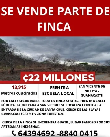 Finca en venta  en Nicoya, Guanacaste — ₡ 22 000 000