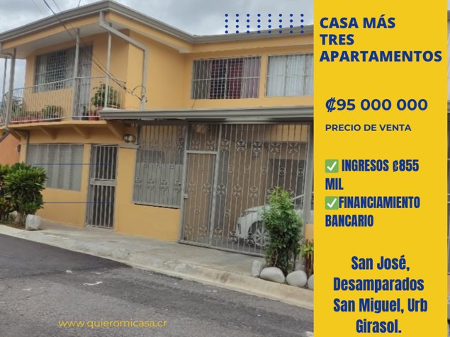 INVERSION CASA MAS 3 APARTAMENTOS EN SAN MIGUEL DESAMPARADOS in San Miguel, Desamparados, San José — ₡ 95 000 000