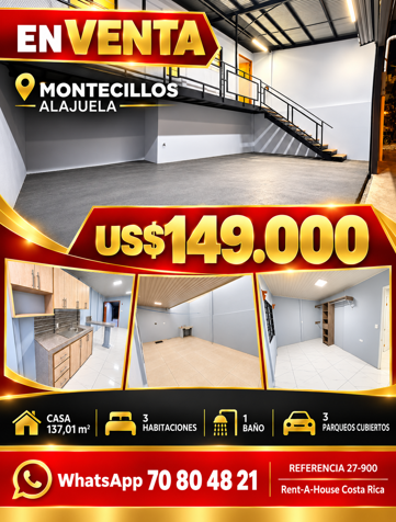 Venta de Casa en Montecillos de Alajuela 27-900 en Alajuela — $149,000