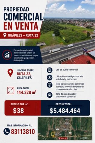 ✨ Propiedad comercial en venta en Guápiles – Ruta 32 in Guápiles, Pococí, Limón — $5,484,464