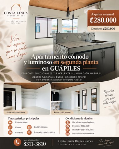 🏡 Apartamento en alquiler en Residencial Vistas del Volcán – Calle Zurquí in Guápiles, Pococí, Limón — ₡ 280 000