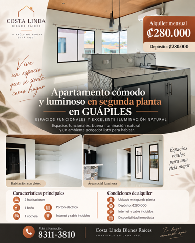 🏡 Apartamento en alquiler en Residencial Vistas del Volcán – Calle Zurquí in Guápiles, Pococí, Limón — ₡ 280 000