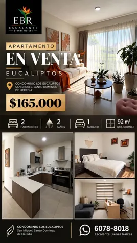 Venta de apartamento condominio los eucaliptos, San Muiguel, Heredia en San Miguel, Santo Domingo, Heredia — ₡ 165 000