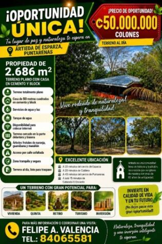 Venta lote con casa en Caldera, Esparza, Puntarenas — ₡ 50 000 000