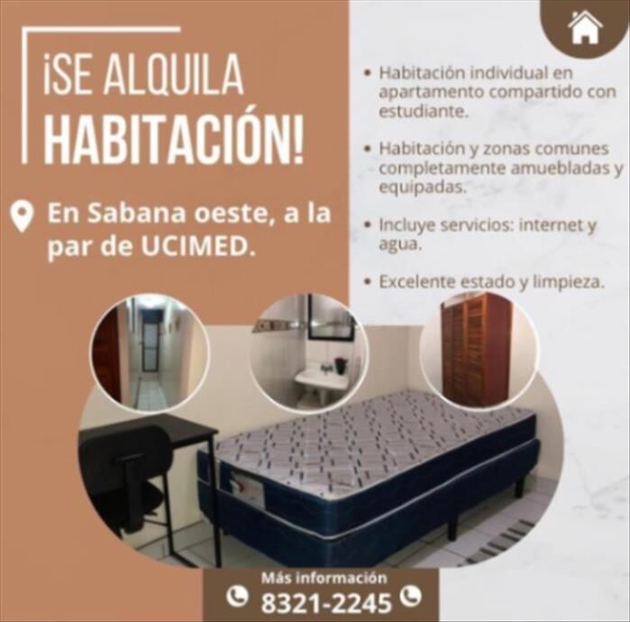 ¡Se alquilan habitaciones a la par de UCIMED! in Mata Redonda, San José — ₡ 200 000