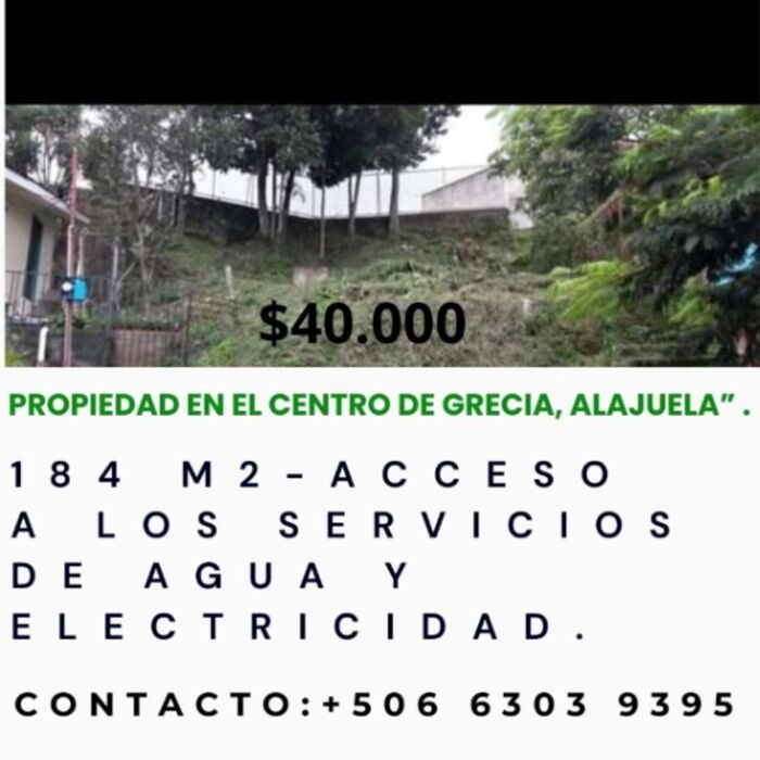 SE VENDE DE OPORTUNIDAD PROPIEDAD EN EL CENTRO DE GRECIA.  en Grecia, Alajuela — ₡ 20 000 000