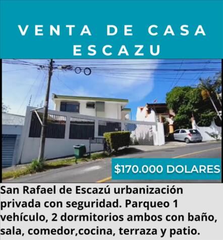 Venta de casa en Escazú San Rafael, en Urbanización privada en San Rafael, Escazú, San José — $170,000