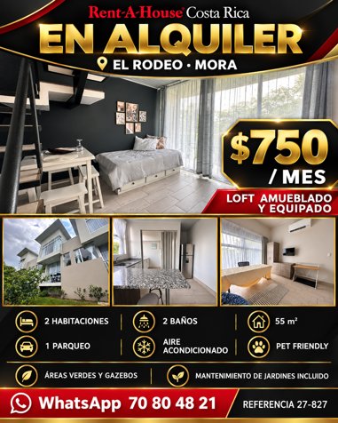 Alquiler de loft amoblado en Rodeo de Mora Colon en Colón, Mora, San José — $750