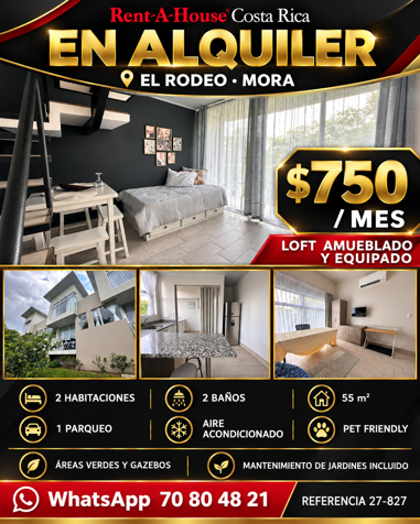 Alquiler de loft amoblado en Rodeo de Mora Colon en Colón, Mora, San José — $750