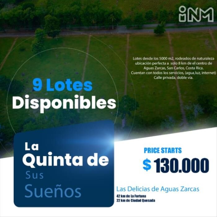 LA QUINTA DE SUS SUEÑOS ESTÁ EN AGUAS ZARCAS DE SAN CARLOS en Aguas Zarcas, San Carlos, Alajuela — $130,000