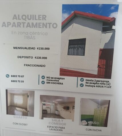 ALQUILER DE APARTAMENTO in San Juan, Tibás, San José — ₡ 230 000