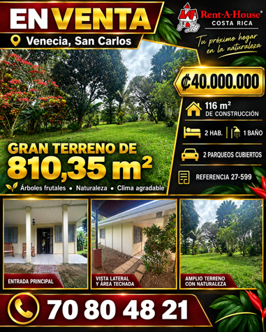 Venta de Casa con lote de 810m2 en San Carlos in Venecia, San Carlos, Alajuela — ₡ 40 000 000