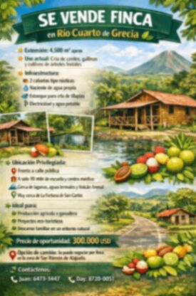 Venta de Finca  en Río Cuarto, Alajuela — $300,000