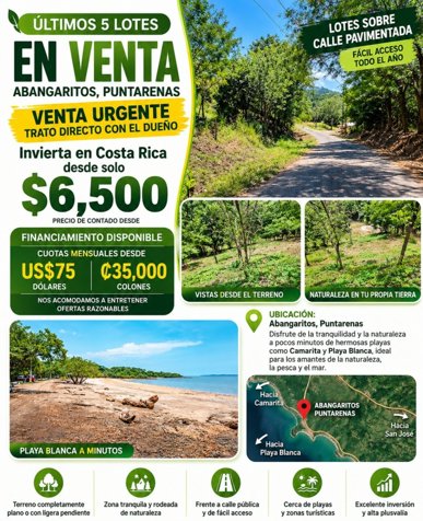 ÚLTIMOS 5 LOTES EN MANZANILLO, PUNTARENAS. en Manzanillo, Puntarenas — ₡ 3 000 000