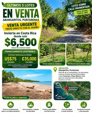 ÚLTIMOS 5 LOTES EN MANZANILLO, PUNTARENAS. in Manzanillo, Puntarenas — ₡ 3 000 000