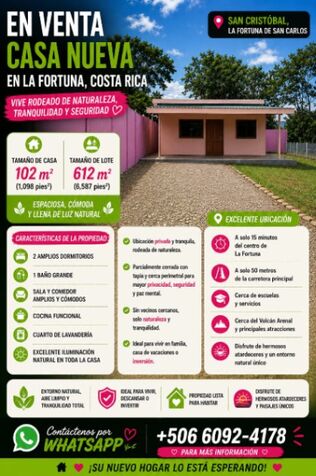 ¡Estrene casa en la fortuna San Carlos  in La Fortuna, San Carlos, Alajuela — ₡ 56 000 000