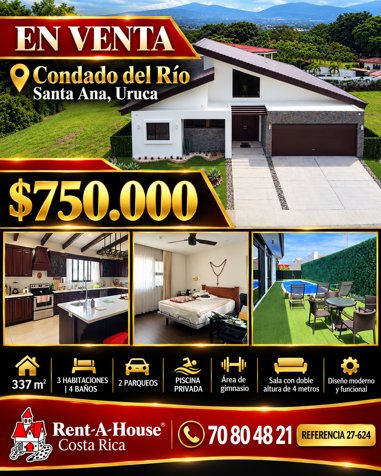 Venta de Hermosa Casa de Lujo con Piscina Privada en Santa Ana in Uruca, Santa Ana, San José — $750,000
