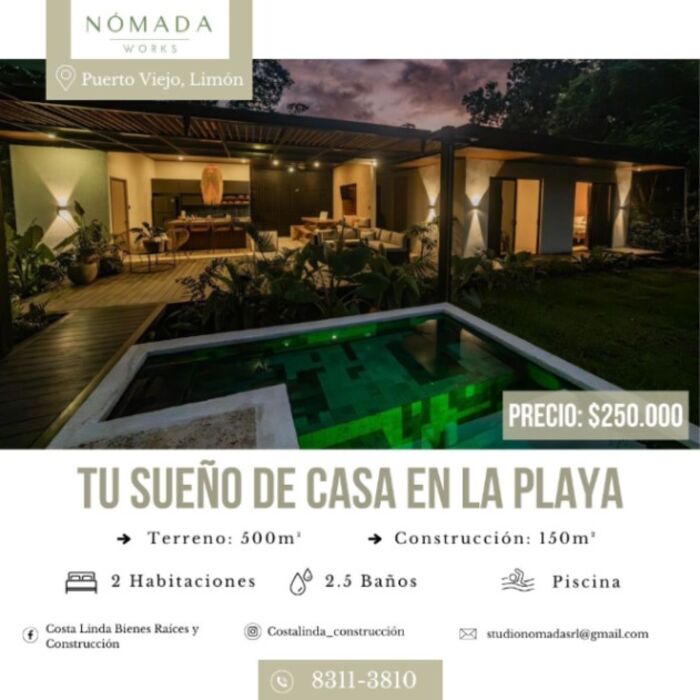 Casa a la venta en Puerto Viejo, Limón  en Cahuita, Talamanca, Limón — $250