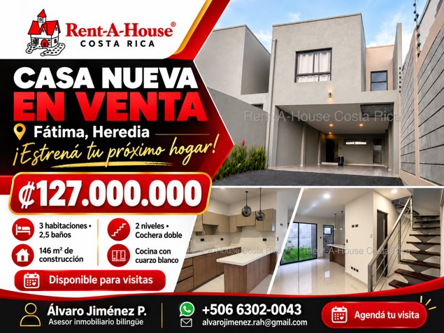 Move into your new home in Heredia! 3 bedrooms, patio and double garage in San Pablo, Barva, Heredia — 127 000 000 ₡ - Photo 1 of 18
