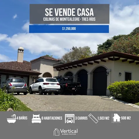 Venta de casa Colinas de Montealegre. condominio Guayacán Real in Tres Ríos, La Unión, Cartago — $1,250,000