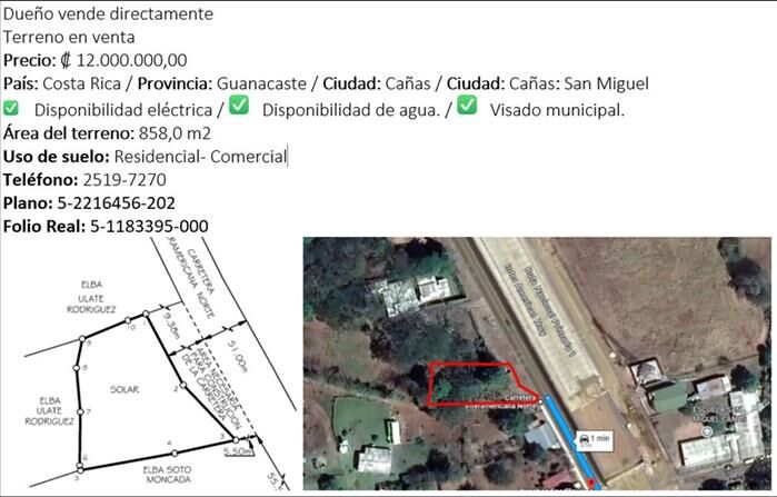 Venta Terreno Guanacaste, Cañas, San Miguel en San Miguel, Cañas, Guanacaste — ₡ 12 000 000