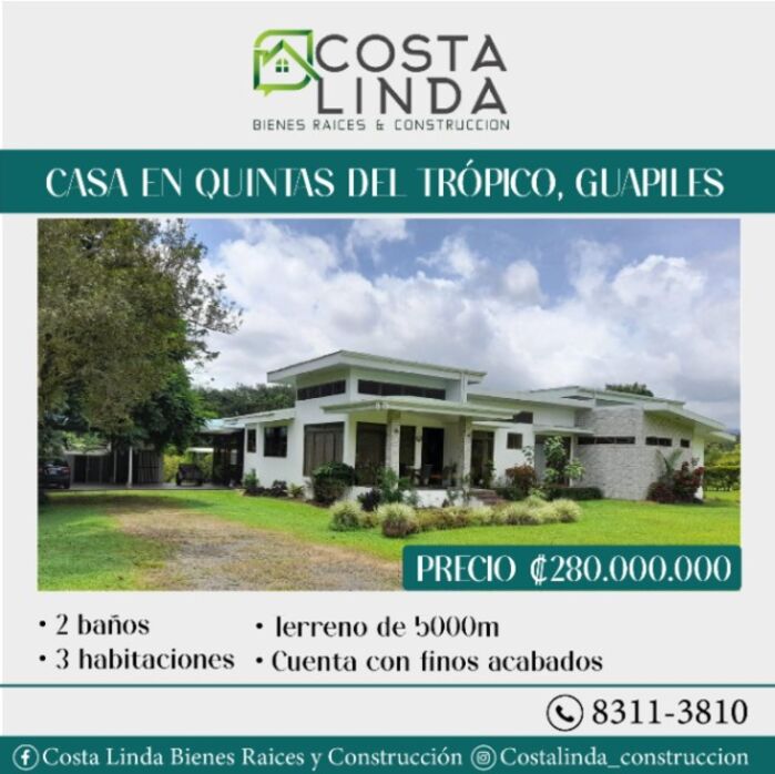 Casa a la venta en Quintas del Trópico, Guápiles en Guápiles, Pococí, Limón — ₡ 280 000 000