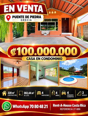 Venta de Casa en Puente Piedra 27-886 en Puente De Piedra, Grecia, Alajuela — 100 000 000 ₡ - Foto 1 de 18