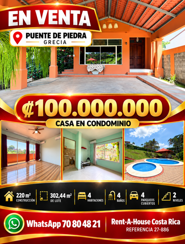 Venta de Casa en Puente Piedra 27-886 en Puente De Piedra, Grecia, Alajuela — ₡ 100 000 000