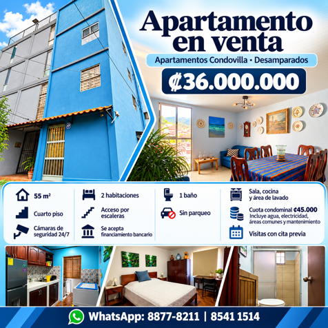 Apartamento en venta en Apartamentos Condovilla, Desamparados, San José. en Desamparados, San José — ₡ 36 000 000