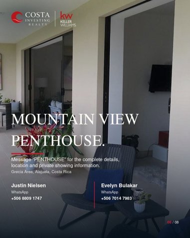 US$420,000 | 3-Bedroom, 3.5-Bathroom Mountain View Penthouse | Grecia in Grecia, Alajuela — $420,000 - Photo 2 of 20