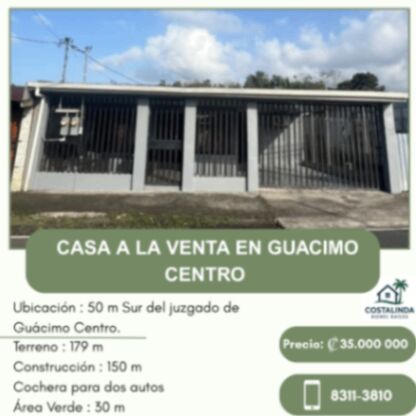 Casa a la venta en Guácimo Centro en Guácimo, Limón — ₡ 35 000 000